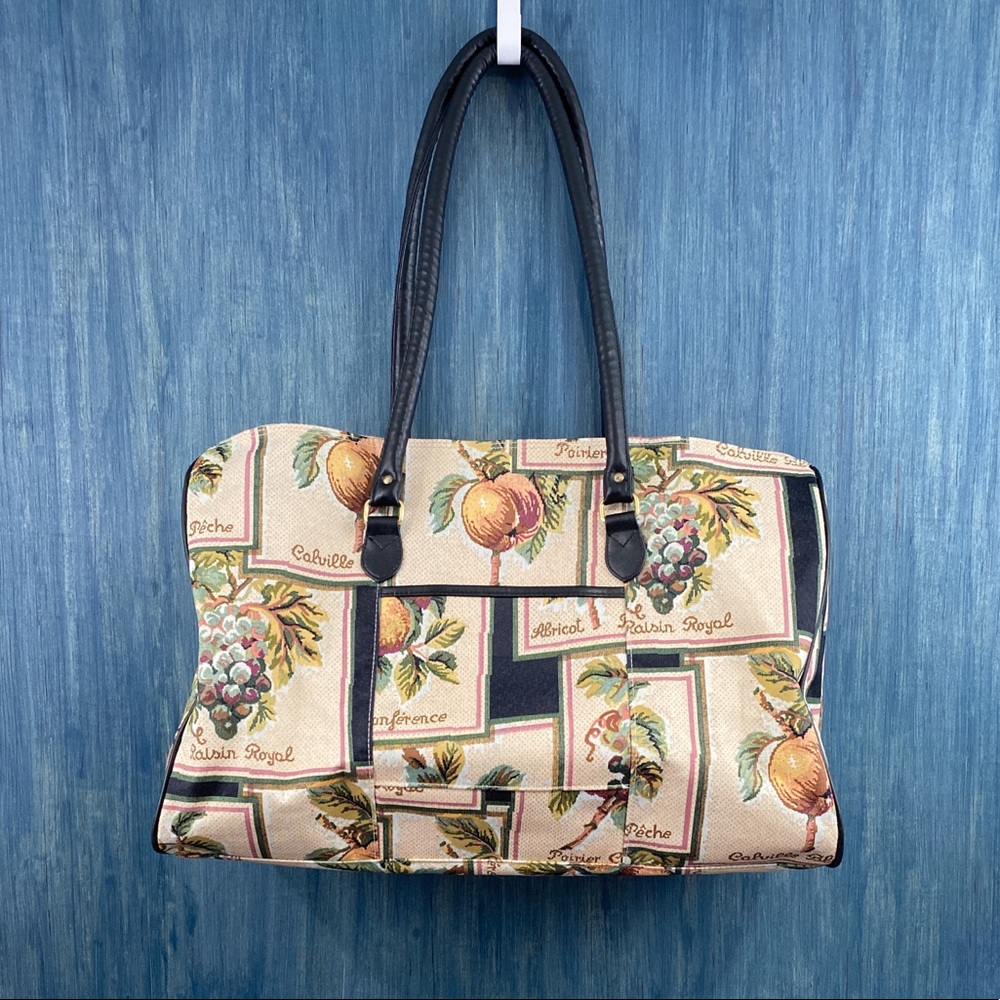 Vintage Avon fruit tapestry carry on weekender bag.